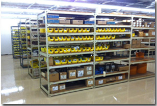 Stocked parts shelving in the Granich parts department