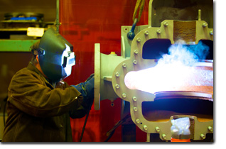 Welding work in progress in the machine shop